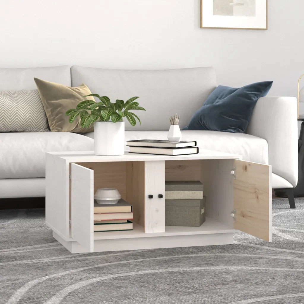 Tavolino da Salotto Bianco 80x50x40 cm Legno Massello di Pino 814420
