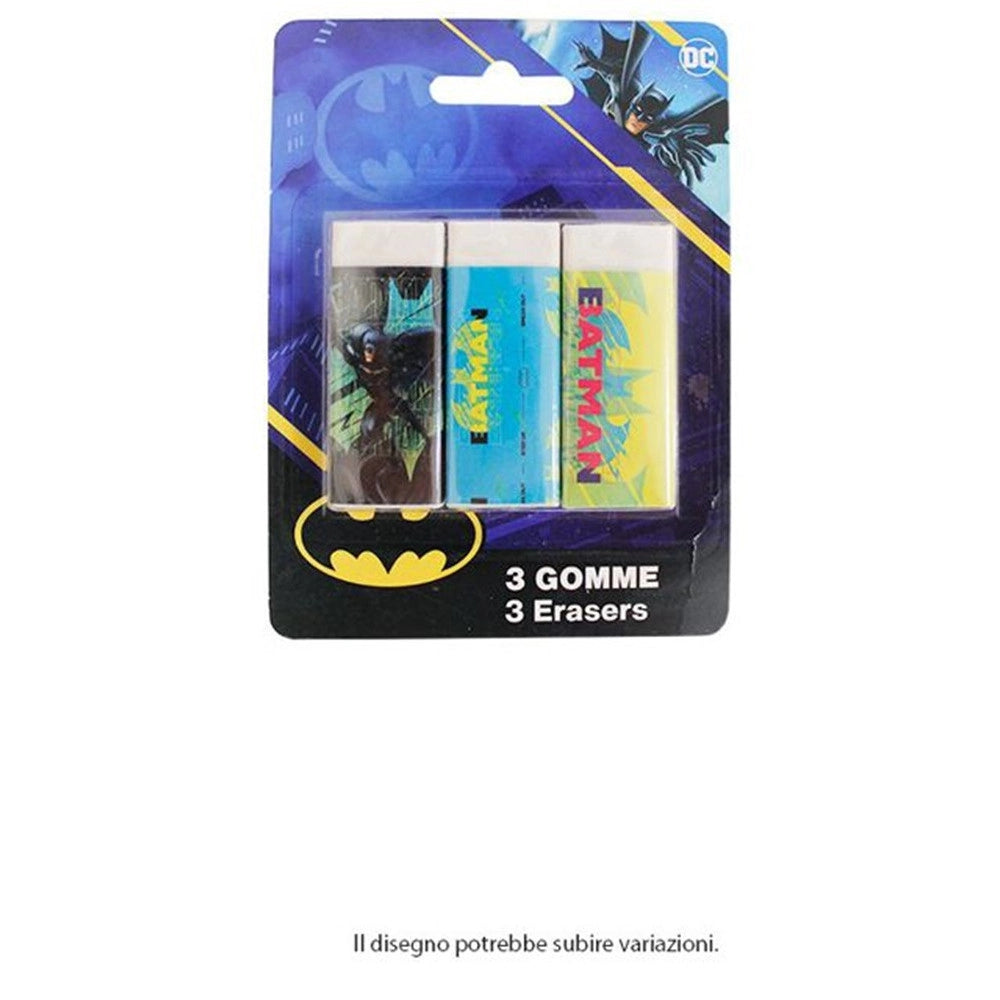 Trade Shop - Set 3 Pz Gomme Per Cancellare Batman Cancelleria Per Scuola Regalo Festa Bambini 961129 -