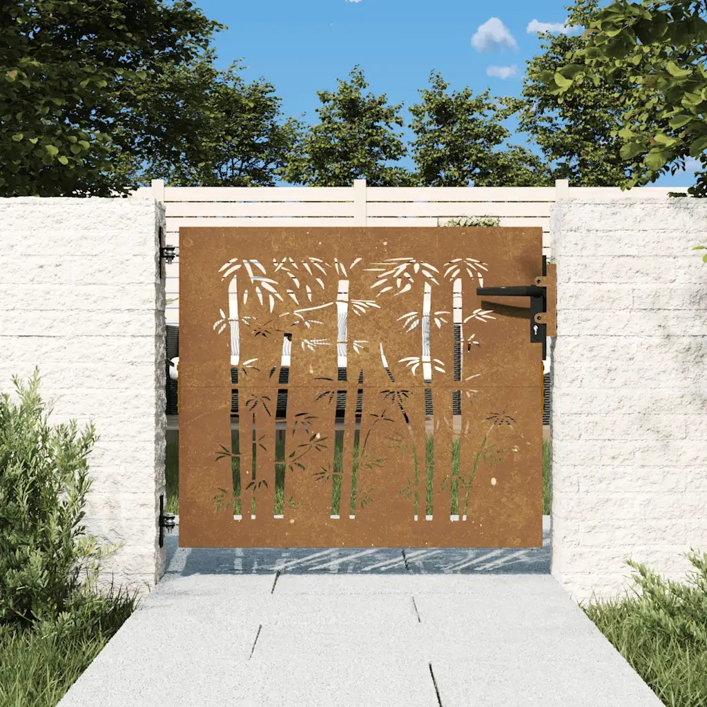 vidaXL Cancello da Giardino 85x75 cm in Acciaio Corten Design Bambù