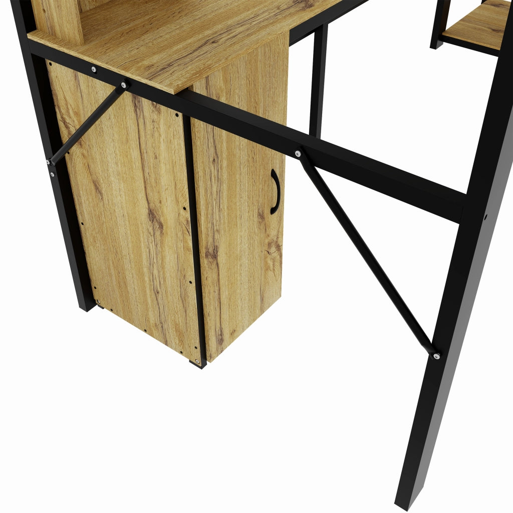 Letto a soppalco 90 × 200 cm con scrivania, armadio, ripiani, scale contenitore et USB, senza materasso, nero