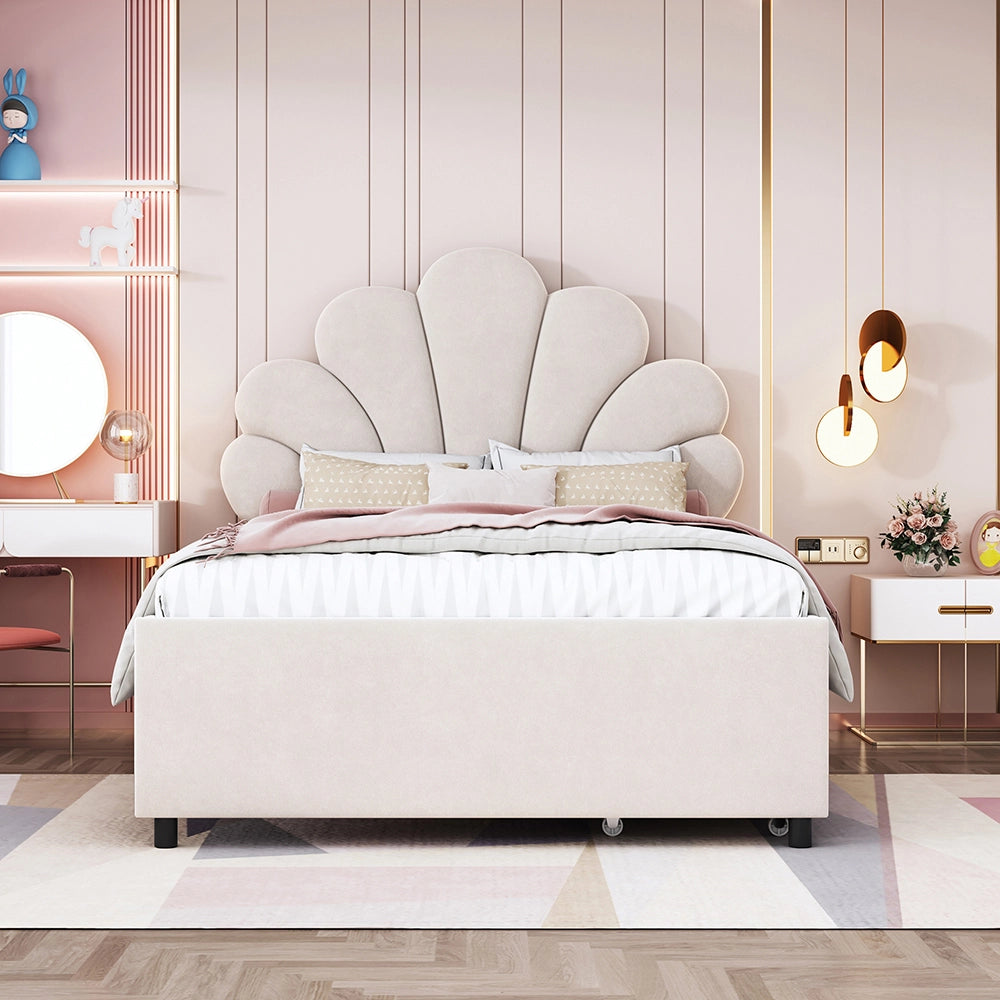 Letto singolo per bambini - Xylo - 90x200 cm - Beige - Con 2 cassetti