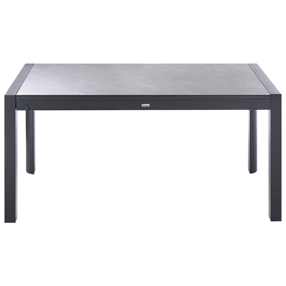 Tavolo da giardino con piano in HPL grigio e struttura in alluminio bianco resistente ai raggi UV all'acqua per esterni, in stile moderno