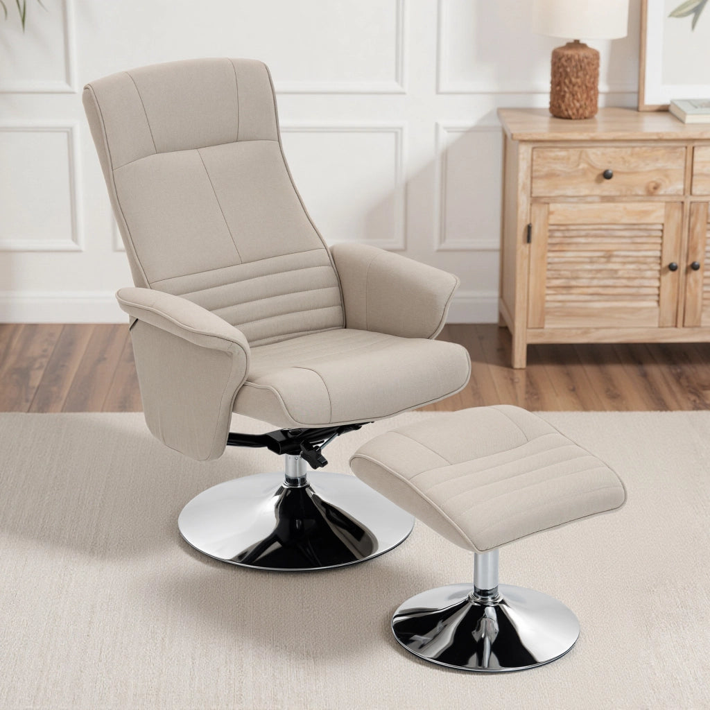 Poltrona relax reclinabile 135¡ã girevole 360¡ã con poggiapiedi ¨C Xylo ¨C tessuto beige
