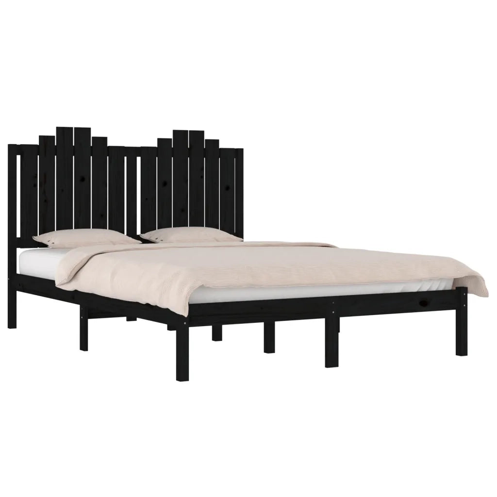 Giroletto-Struttura Letto Nero in Legno Massello di Pino 140x190 cm 380282