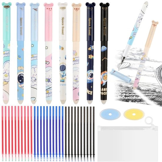 Set di pennarelli gommati 8 pezzi - Pennarelli 0,5 mm - Nappine 30 pezzi - Manico in gomma - Scrittura creativa - Adatto per bambini e adulti - Pennarelli gommati