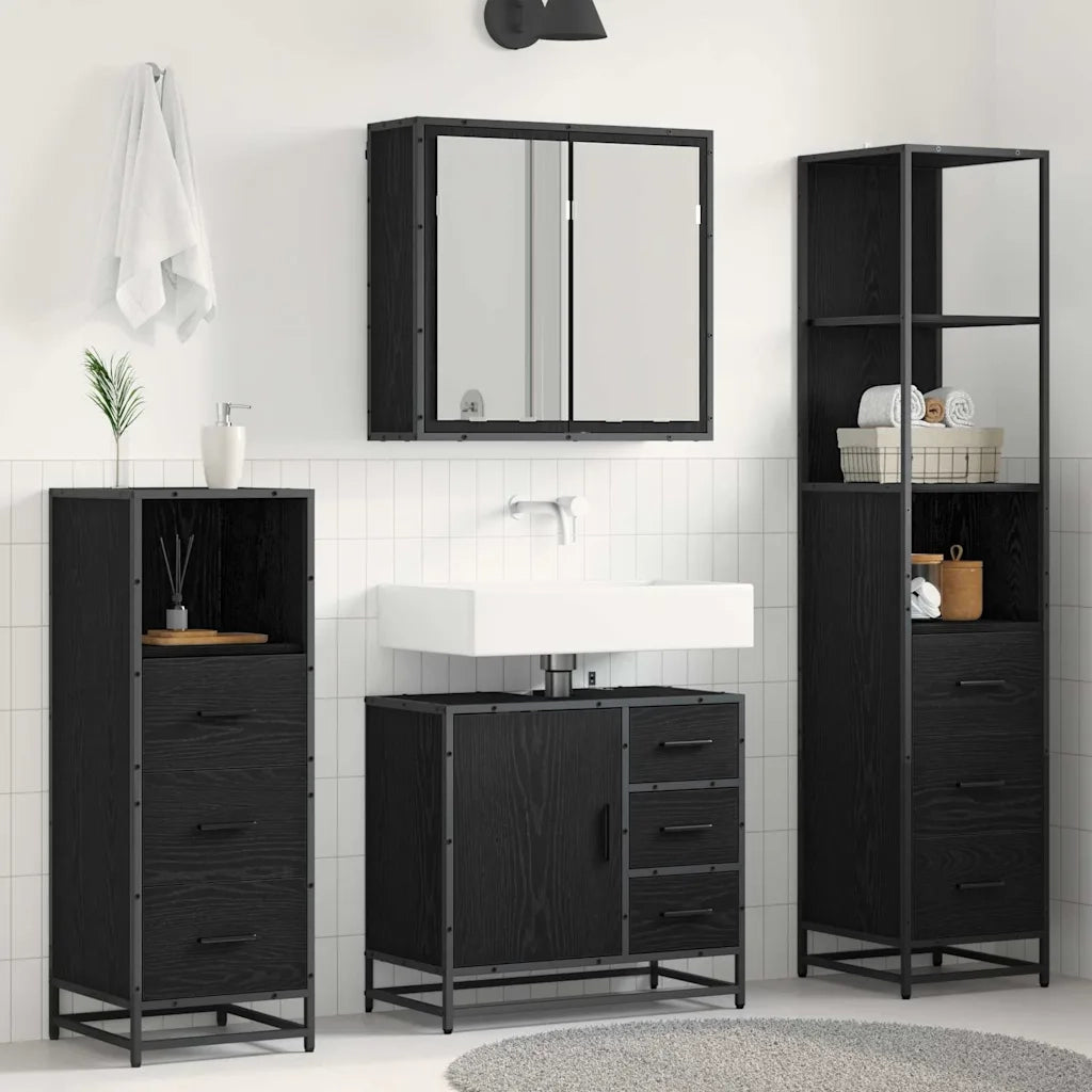 Set di mobili per il bagno 4 pcs Rovere Nero Legno multistrato