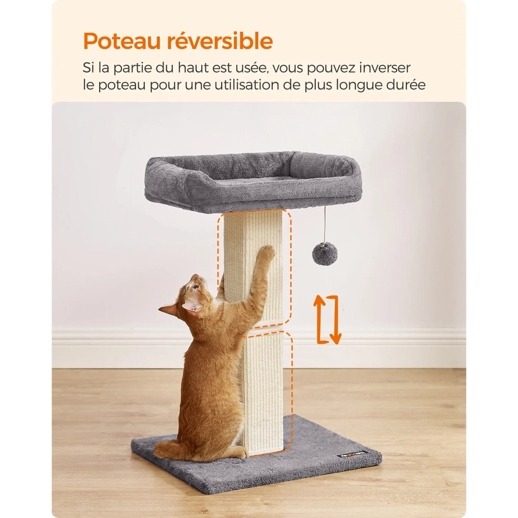 Tiragraffi per gatti con piattaforma in tessuto di peluche 40 x 30 cm albero per gatti altezza 71 cm palo in sisal con nappa grigio chiaro 12_0006010