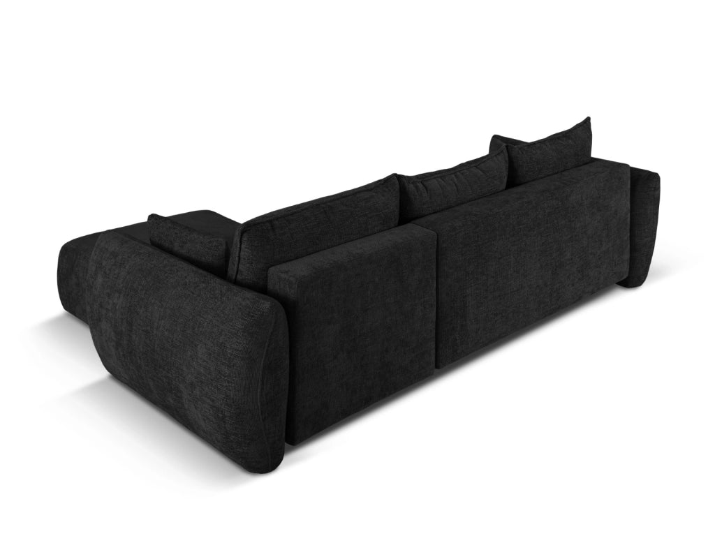 Cosmopolitan Design - Divano convertibile angolare destro con contenitore "Matera" 4 posti in ciniglia nero 