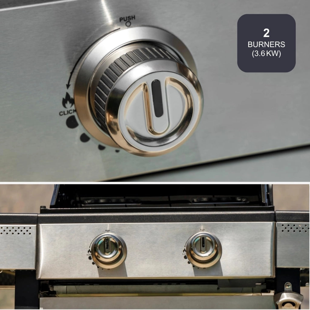 Black + decker bxog7200e barbecue inox a gas gpl con 2 bruciatori e ripiani laterali