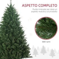 Albero di Natale Artificiale 180cm con 800 Rami e Base in Metallo, Verde