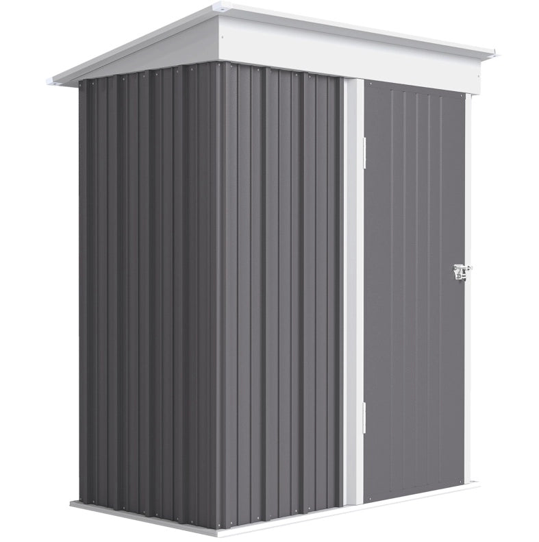 Casetta da giardino in acciaio grigio 155 x 87 cm con ripiani regolabili e porta con serratura