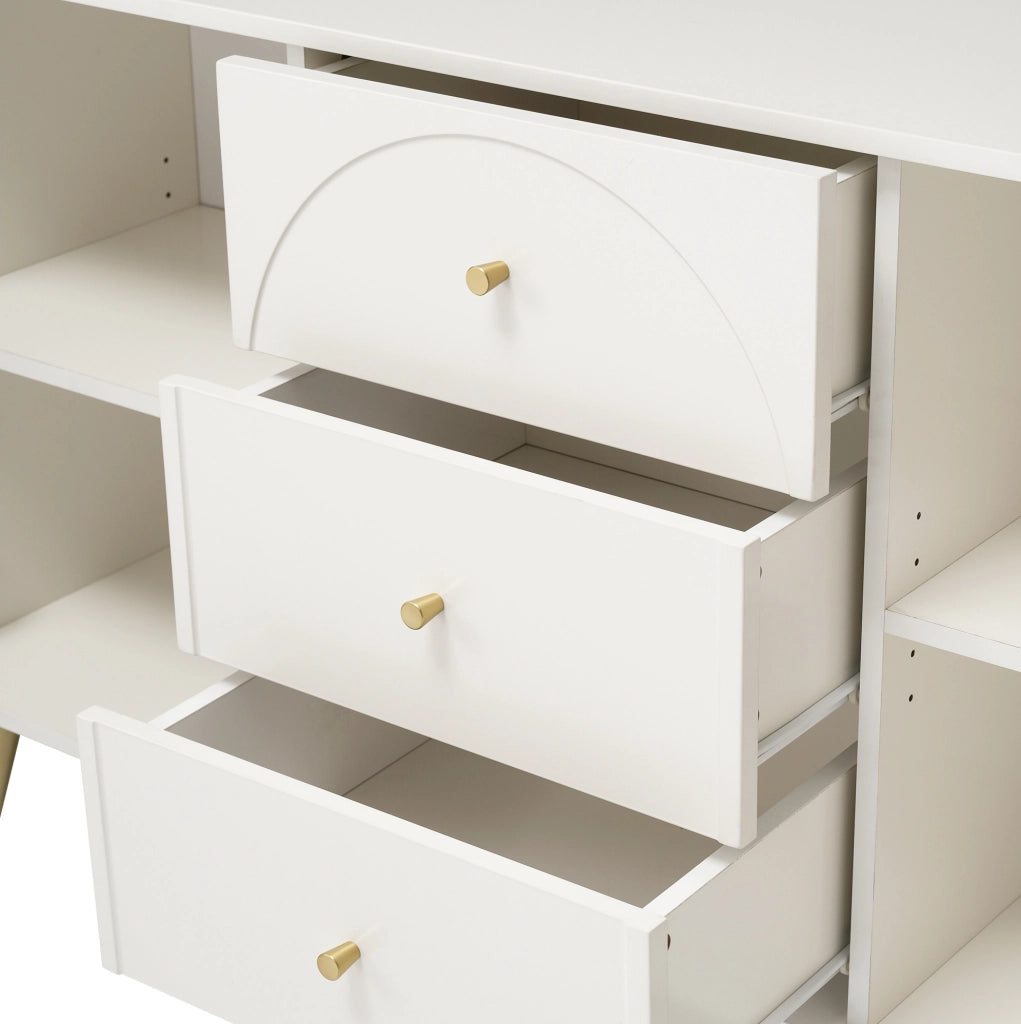 Credenza con 2 porte e 3 cassetti; ripiano regolabile; H84x140x40 cm; crema bianco