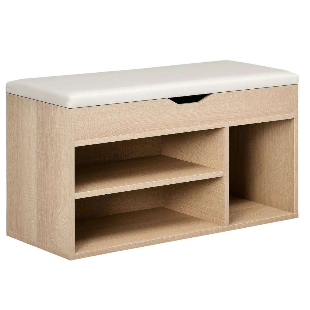Scarpiera Salvaspazio Imbottita con 2 Ripiani Aperti e Spazio a Scomparsa, in Legno e Pelle PU, 80x30x45 cm