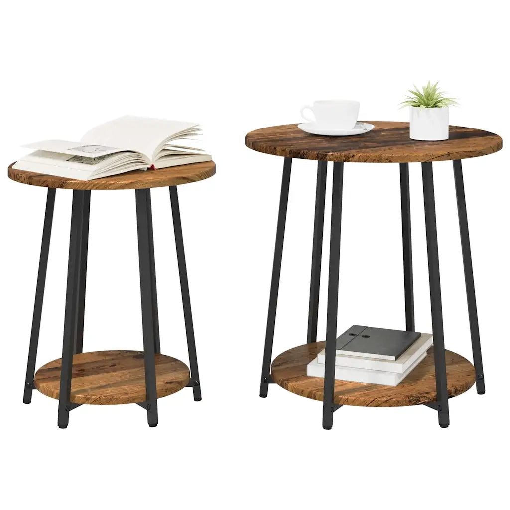 Set tavolini con lo scaffale 2 pcs Legno Antico e Nero 869706