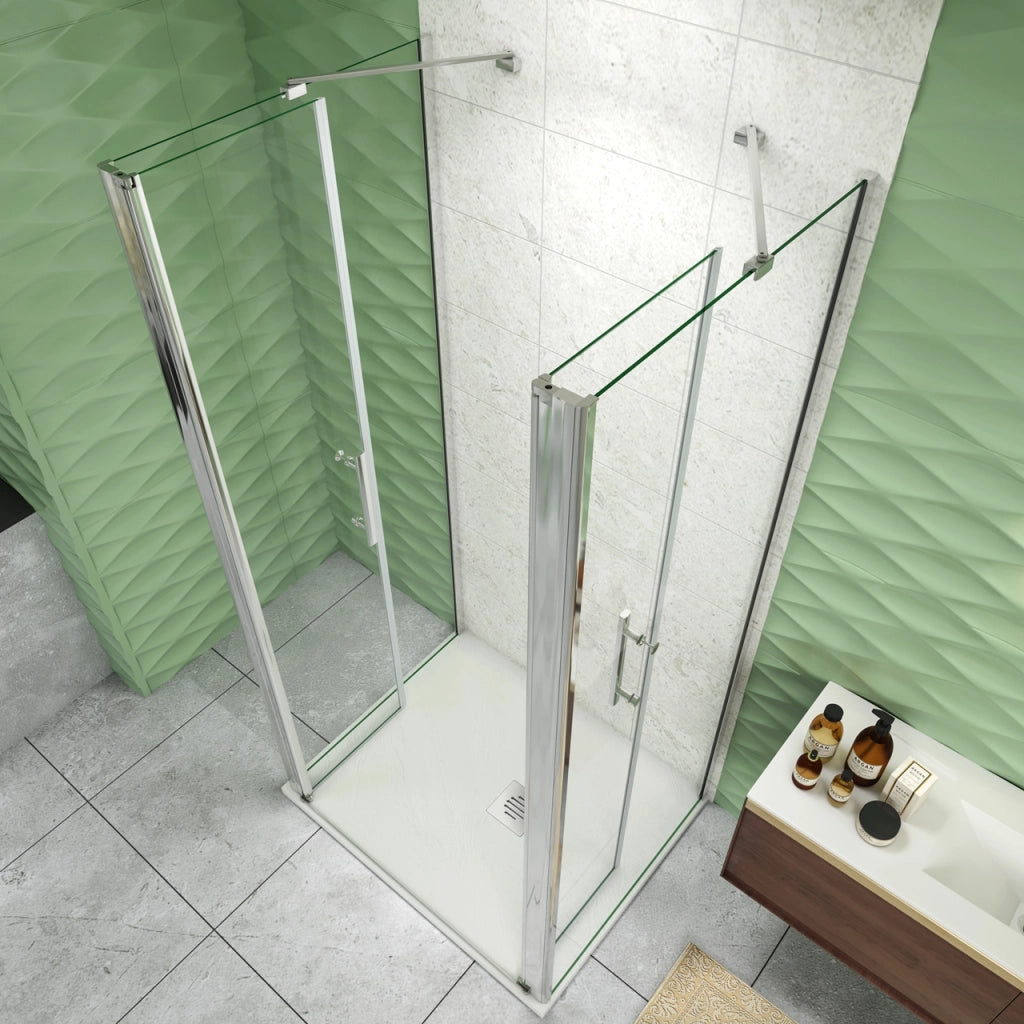 185 cm Box Doccia a Tre Lati Porta Battente Saloon 80 cm Doppia Parete Fissa 80 cm Vetro da 6 mm Temperato Anticalcare Barra Stabilizzatrice 45 cm Cromo Lucido