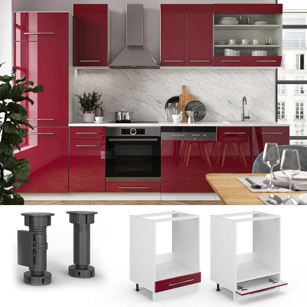 Mobile per forno da incasso Fame-Line Bordeaux lucido/Bianco 60 cm, PL Marmo Vicco