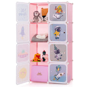 Armadio per bambini a 8 cubi con ante e sezione appendiabiti-Scaffale modulare carino per sala giochi e camera da letto Rosa