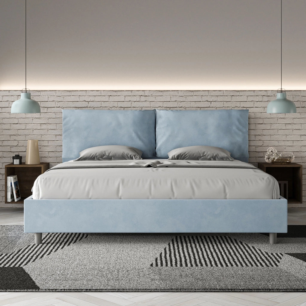 BS COM Letto matrimoniale king size con rete imbottito 190x210 microfibra azzurro Large