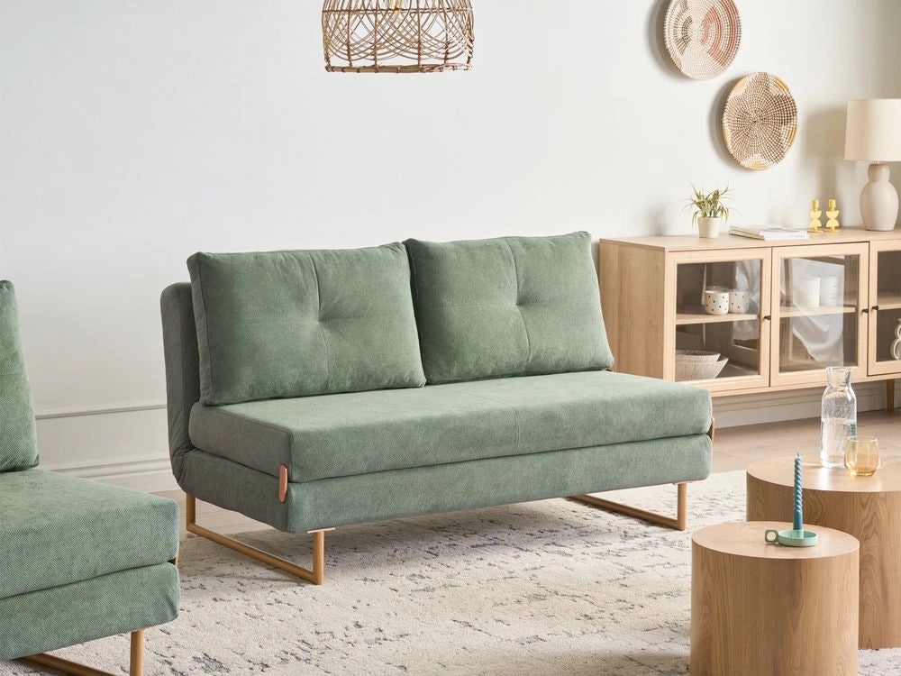 Divano letto a 3 posti Tessuto verde chiaro per divano 3 persone Funzione letto pieghevole