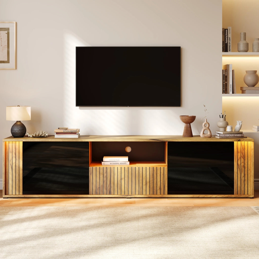 Mobile porta TV 180 cm nero ed effetto legno con illuminazione