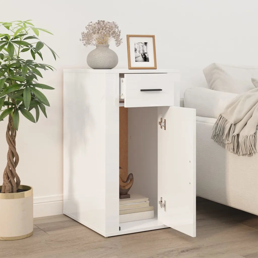 Armadietto Scrivania Bianco Lucido 40x49x75cm Legno Multistrato cod mxl 63651