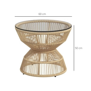 Tavolino Laterale Stile Boho 60 X 60 X 50 Cm Metallo Vetro Rattan PE Legno Naturale Per Esterni
