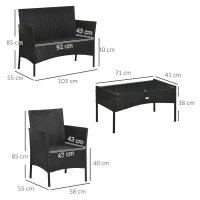 Set da Giardino 4Pezzi in Rattan con 2 Sedie, Poltrona da Giardino a 2 Posti e Tavolino Basso