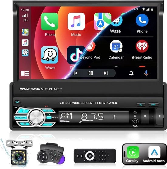 Autoradio con Touchscreen Retrattile e Telecamera di Rinculo Compatibilità - Connessione Bluetooth - Supporto USB/SD - Radio FM - Chiamata Handsfree