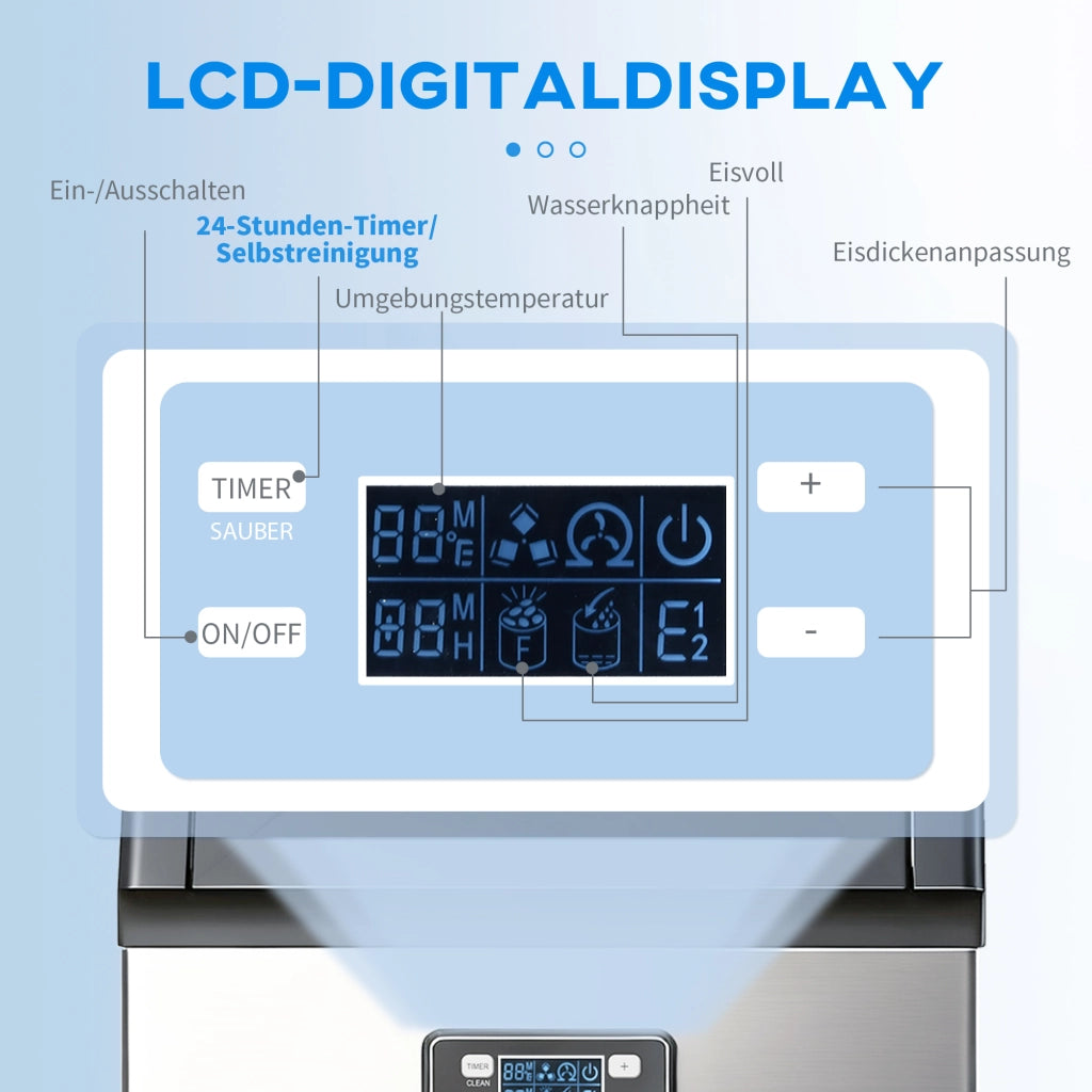 Macchina per cubetti di ghiaccio commerciale 45 kg/24H ¨C zephmum ¨C con serbatoio da 11 kg e display LCD