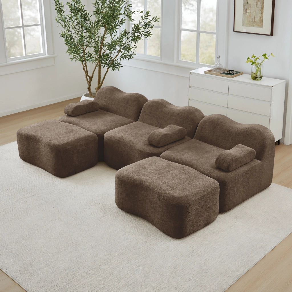 Divano Modulare U 3 Posti con 2 Poggiapiedi ¨C MINIMAL ¨C Marrone, Braccioli Mobili