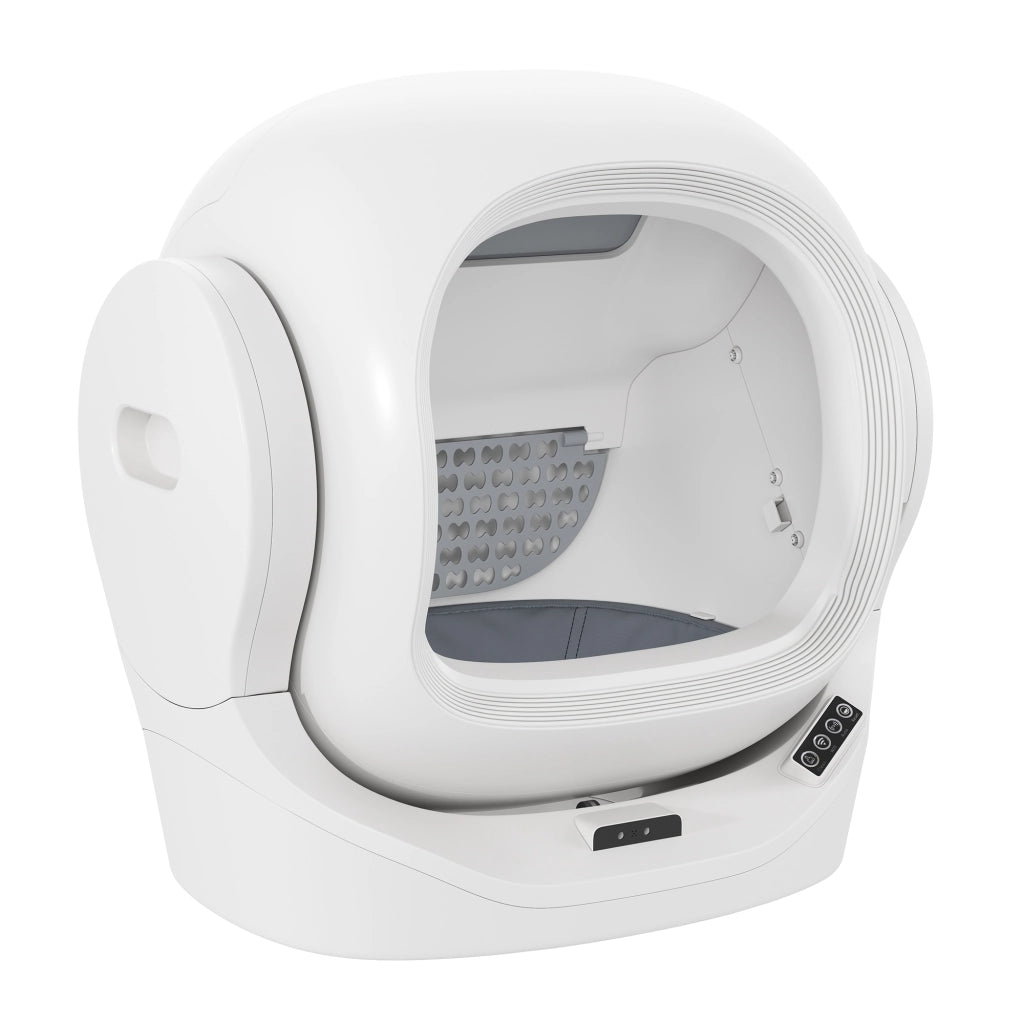 Lettiera automatica per gatti con app; 68 L; contenitore rifiuti 8 L; bianca