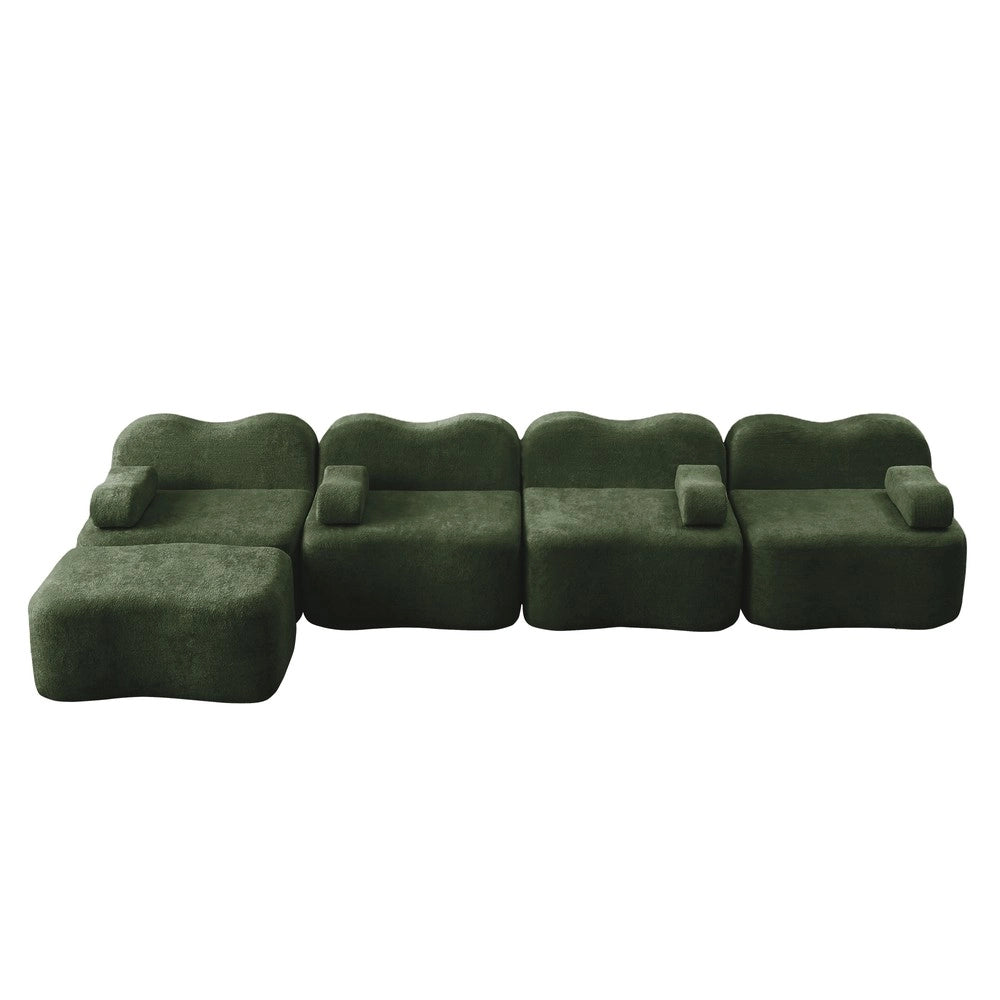 Divano Angolare Modulare 4 Posti con Ottoman ¨C Xylo ¨C Tessuto Verde, Cuscini Braccioli Mobili