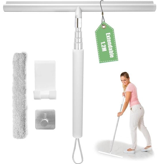 Verstelbare douchewisserset 25-120cm, con holder, wischino in silicone per doccia, vetrina per doccia, bagno, specchio, finestra (bianco)