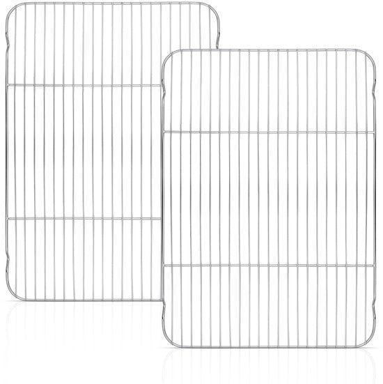 Set di due grigliate in acciaio inossidabile grandi, griglia, griglia per torte, griglia per teglia per grigliare, cuocere, raffreddare, salutari e duraturi, resistenti a forno e lavastoviglie, 41,5 x 29 x 2 cm