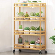 Carrello cucina, isola cucina, trolley su ruote, carrello da servizio, bamboo, carrello a ruote con 4 livelli, piccolo carrello a ruote per cucina da servizio, molto versatile (50 x 18 x 96 cm)