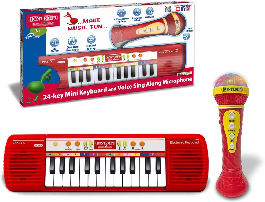 Tastiera giocattolo a 24 tasti per piccoli musicisti,con microfono Karaoke,Bontempi,eta 3+