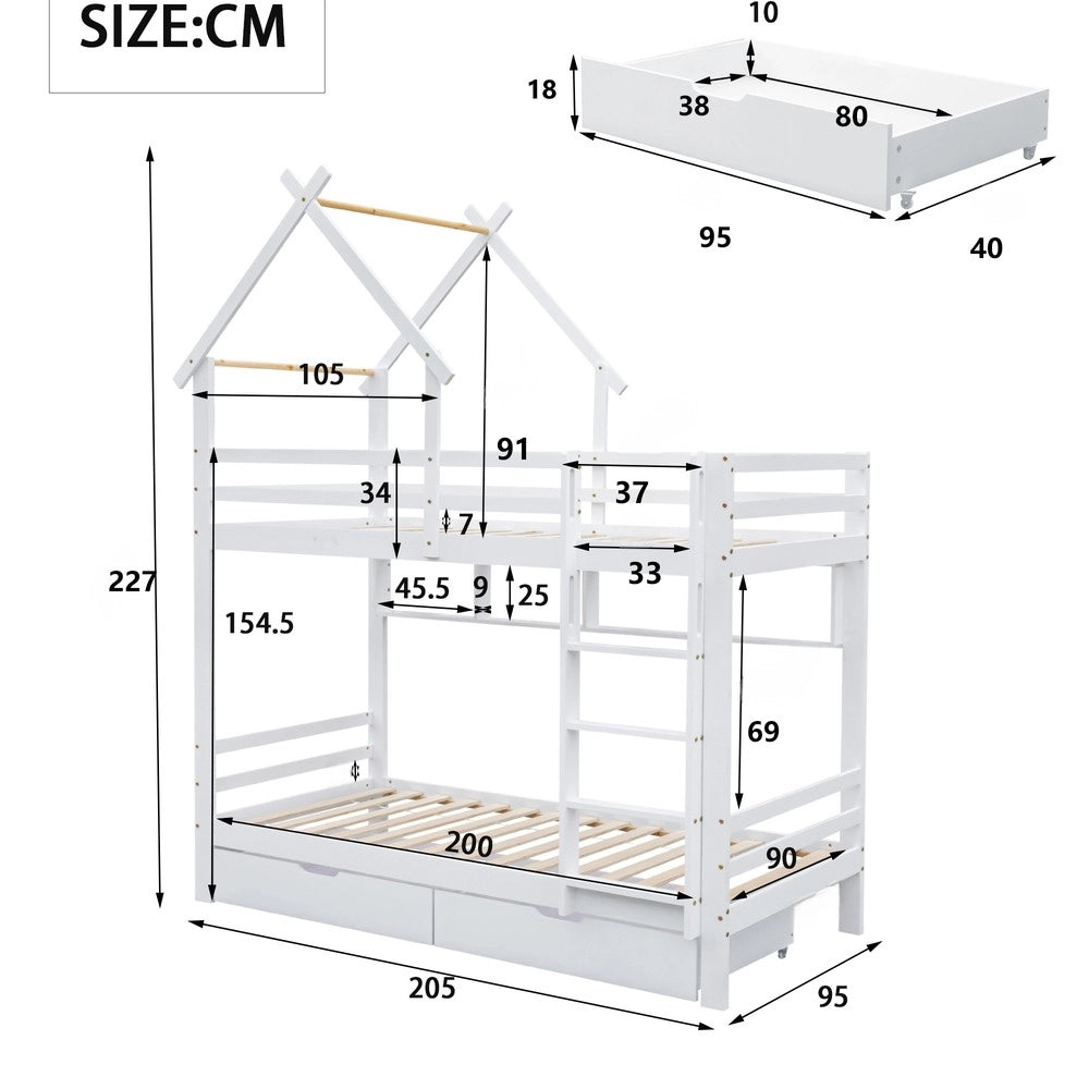 Letto a Castello con Cassetti e Ripiani ¨C MINIMAL ¨C Pino Bianco 90x200
