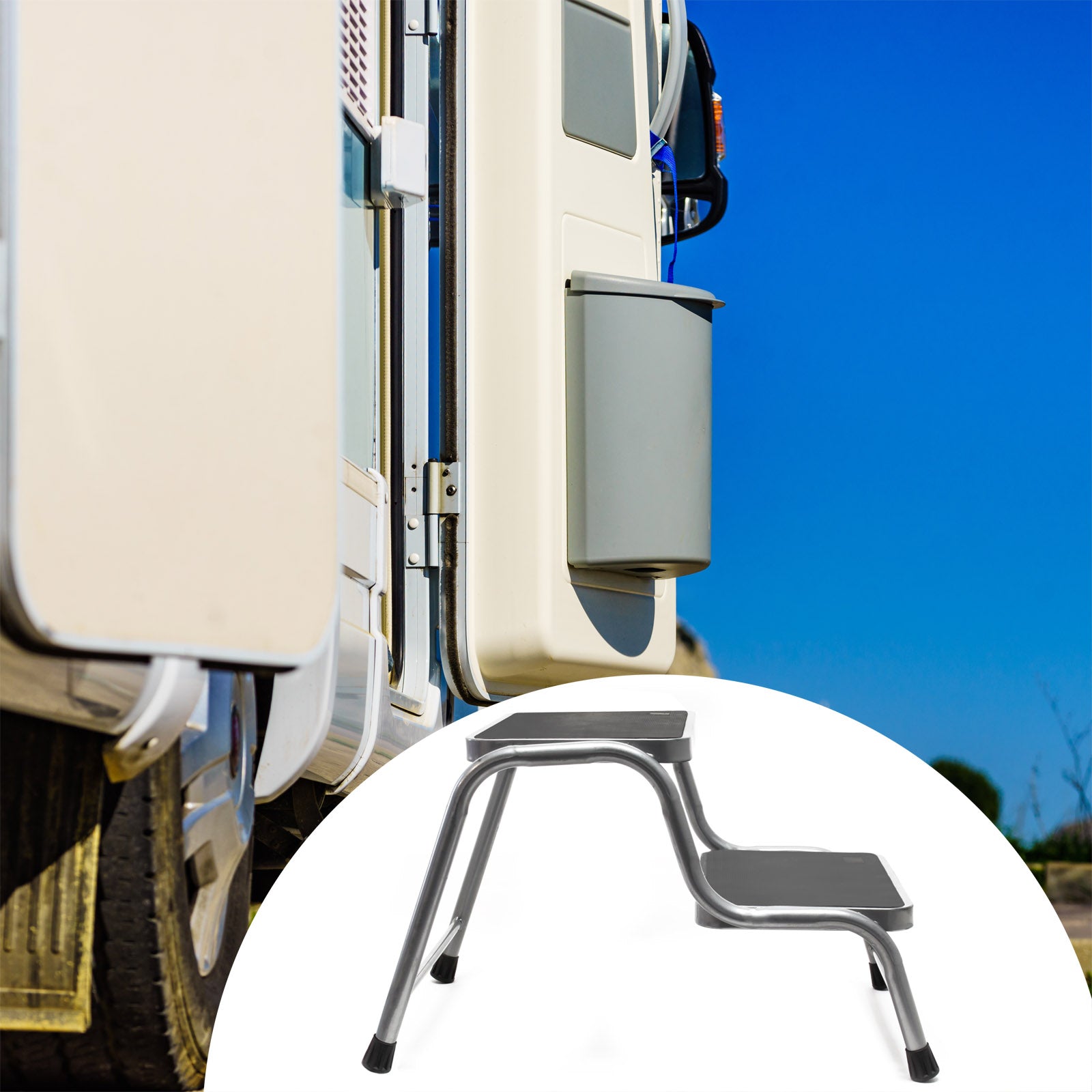 Scaletta 2 gradini, sgabello scaletto con portata 150 kg, doppio gradino in acciaio con 2 gradini antiscivolo