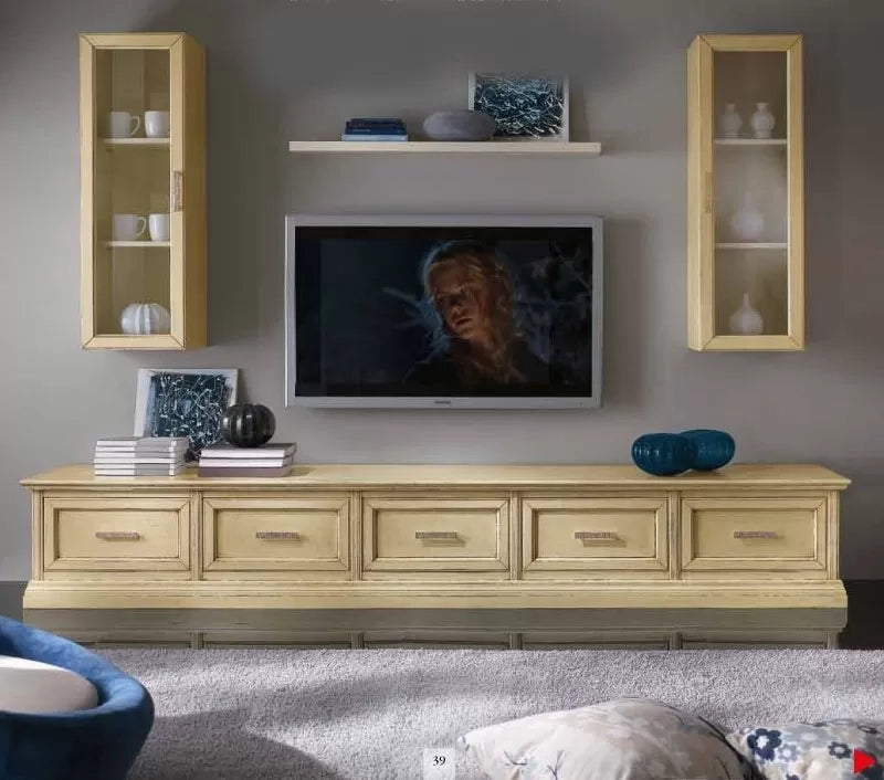 Parete attrezzata porta tv in legno shabby avorio l.303 - Mobili 2G