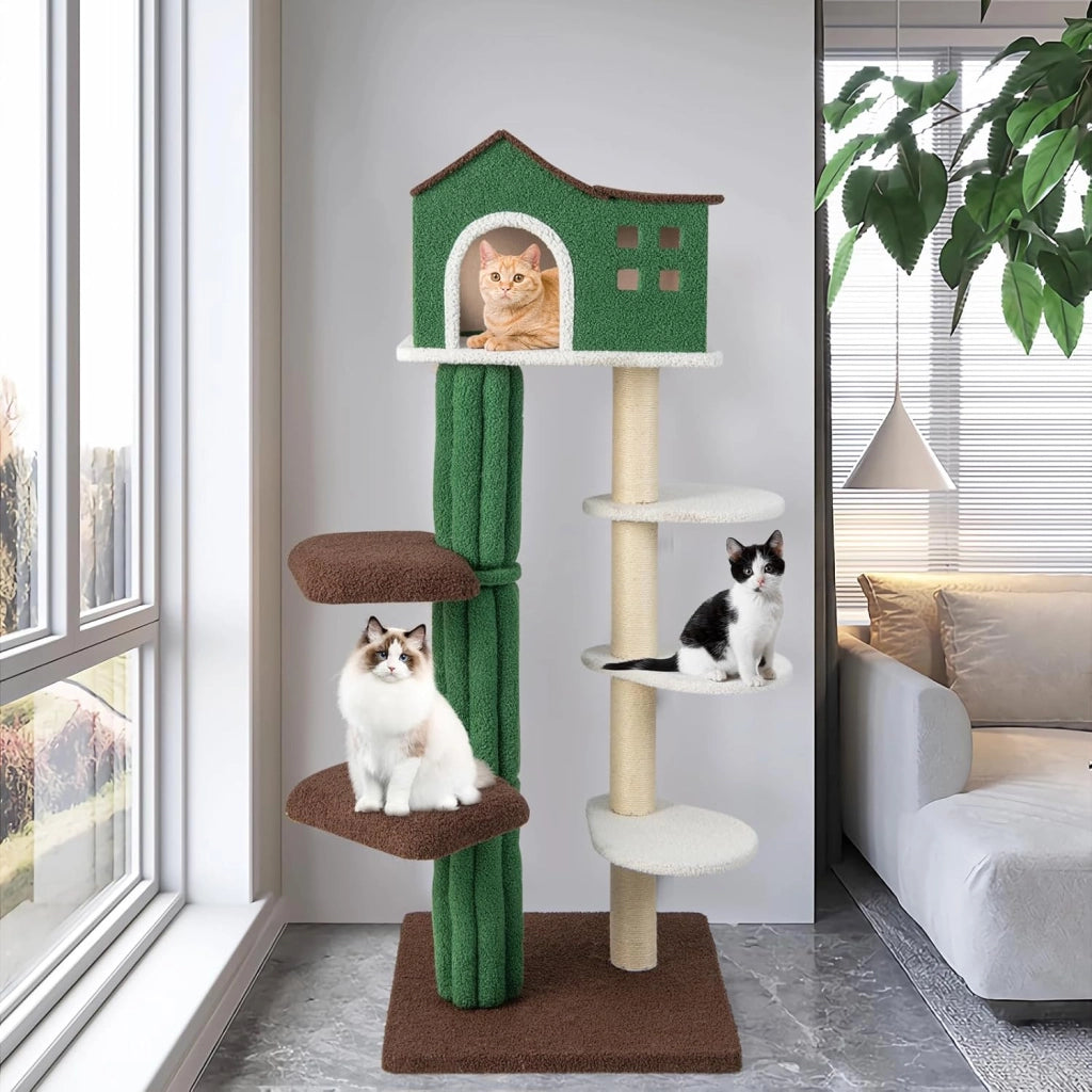Tiragraffi per Gatti alto 153 cm, Albero Tiragraffi con Cuccia, Tiragraffi Rivestito in Sisal, 5 Piattaforme e Dispositivo Antiribaltamento,Tiragraffi per Gatti Adulti e Gattini