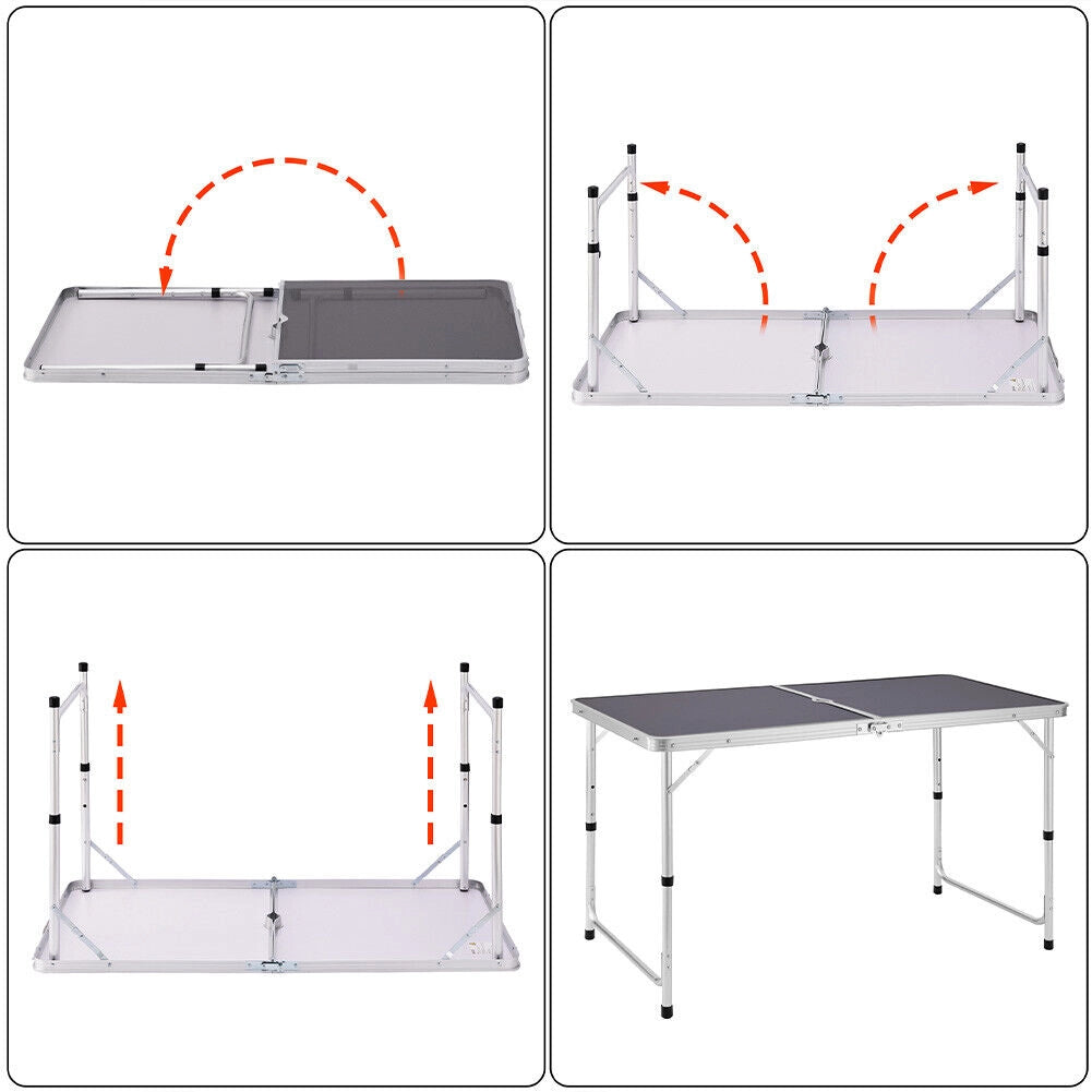 Tavolo Campeggio Picnic Altezza Regolabile Pieghevole Grigio 120x60x70/61/54H cm