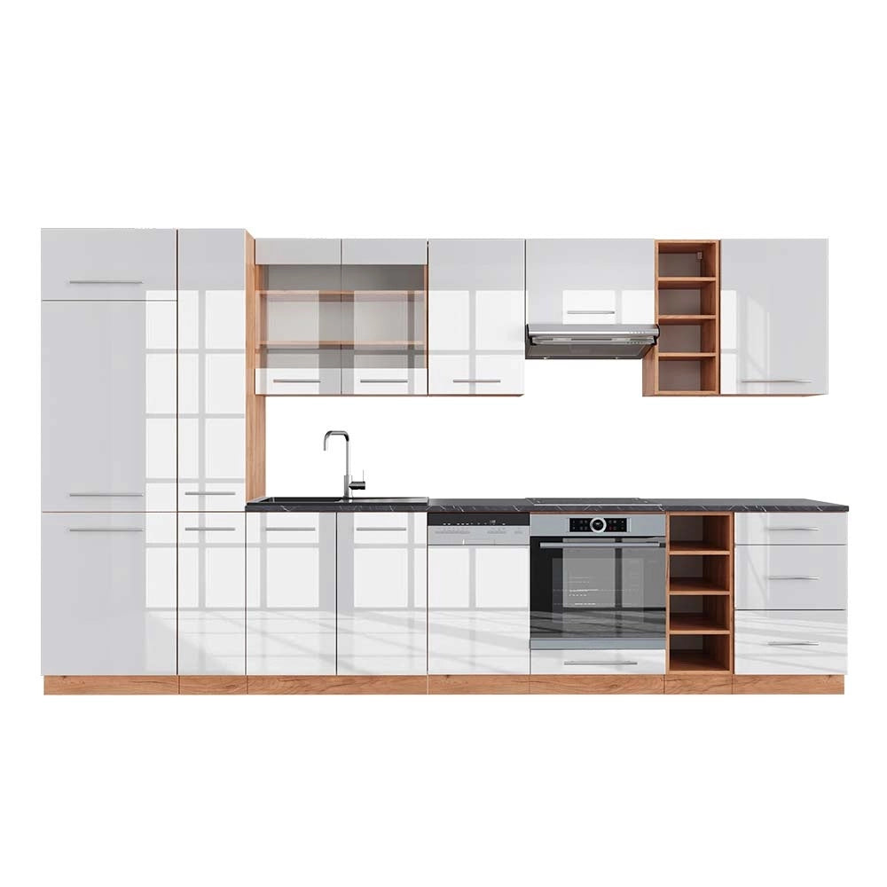 Cucina componibile Fame-Line Bianco lucido/Rovere dorato 355 cm, PL Antracite Vicco