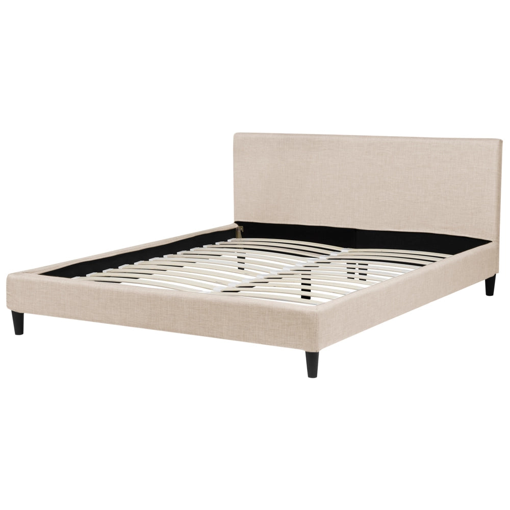 Letto 160 x 200 cm Tessuto a doghe in tessuto beige contemporaneo
