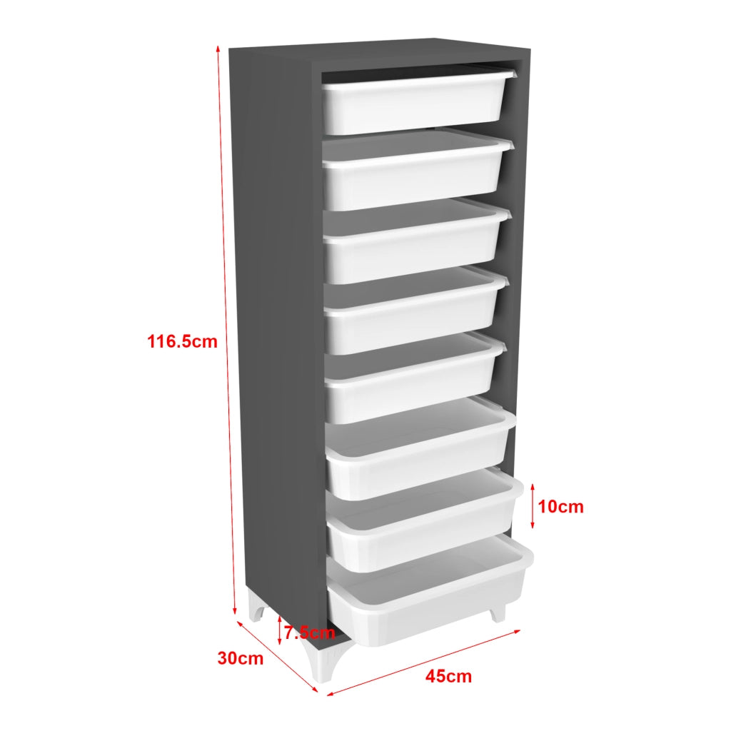 Cassettiera 'Lurøy' Organizzatore con 8 Cestini Estraibili - Mobile a Torre Contenitore - Antracite / Bianco [en.casa]