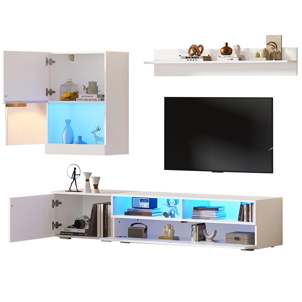Set TV a Parete Completo 3 Pezzi 175x39x34cm - Xylo - con LED, Bianco, fino a 80"