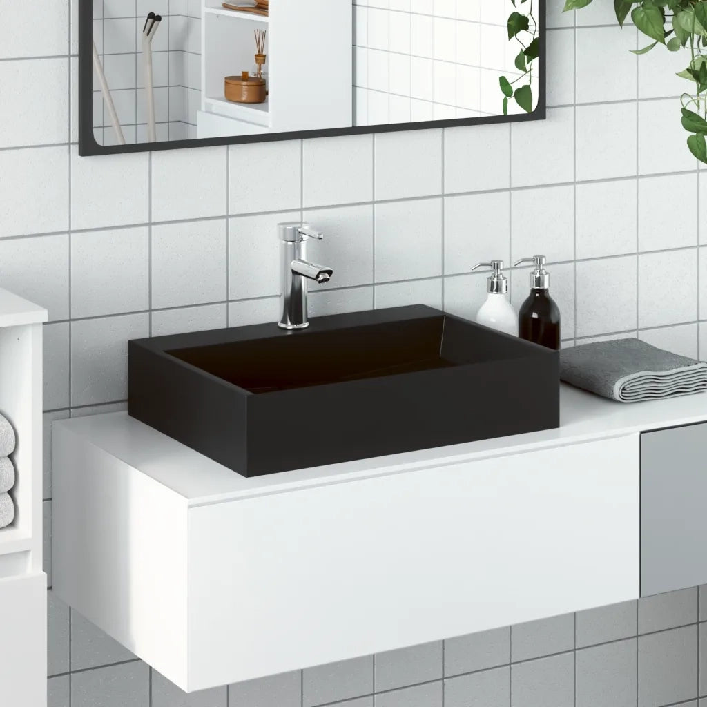 Lavandino-Lavabo-Lavello 50x38x11 cm Blocco in Marmo/Minerale Nero Opaco