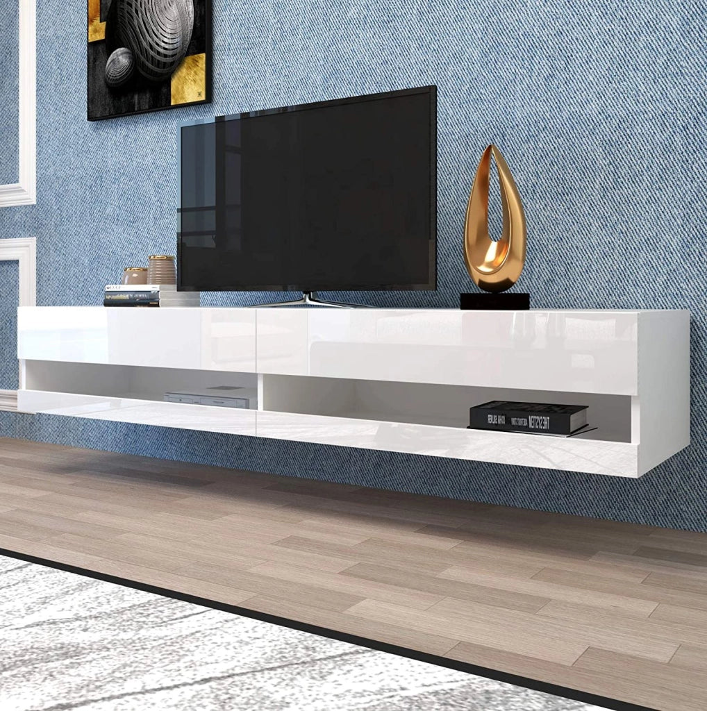MOBILE TV sospeso con LED MDF bianco controllo via app e telecomando