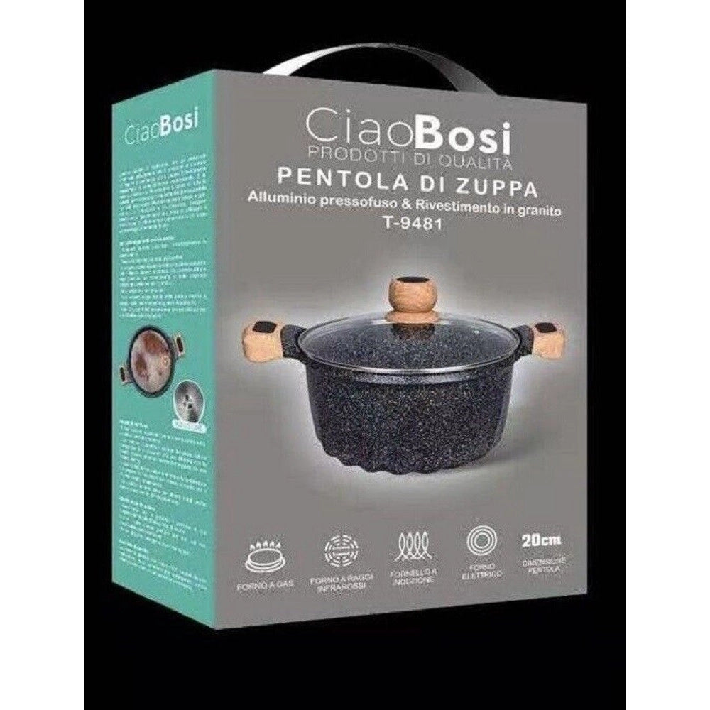 Trade Shop - Pentola Tegame Per Zuppa Rivestito Granito Con Coperchio 20cm Antiaderente T-9481 -