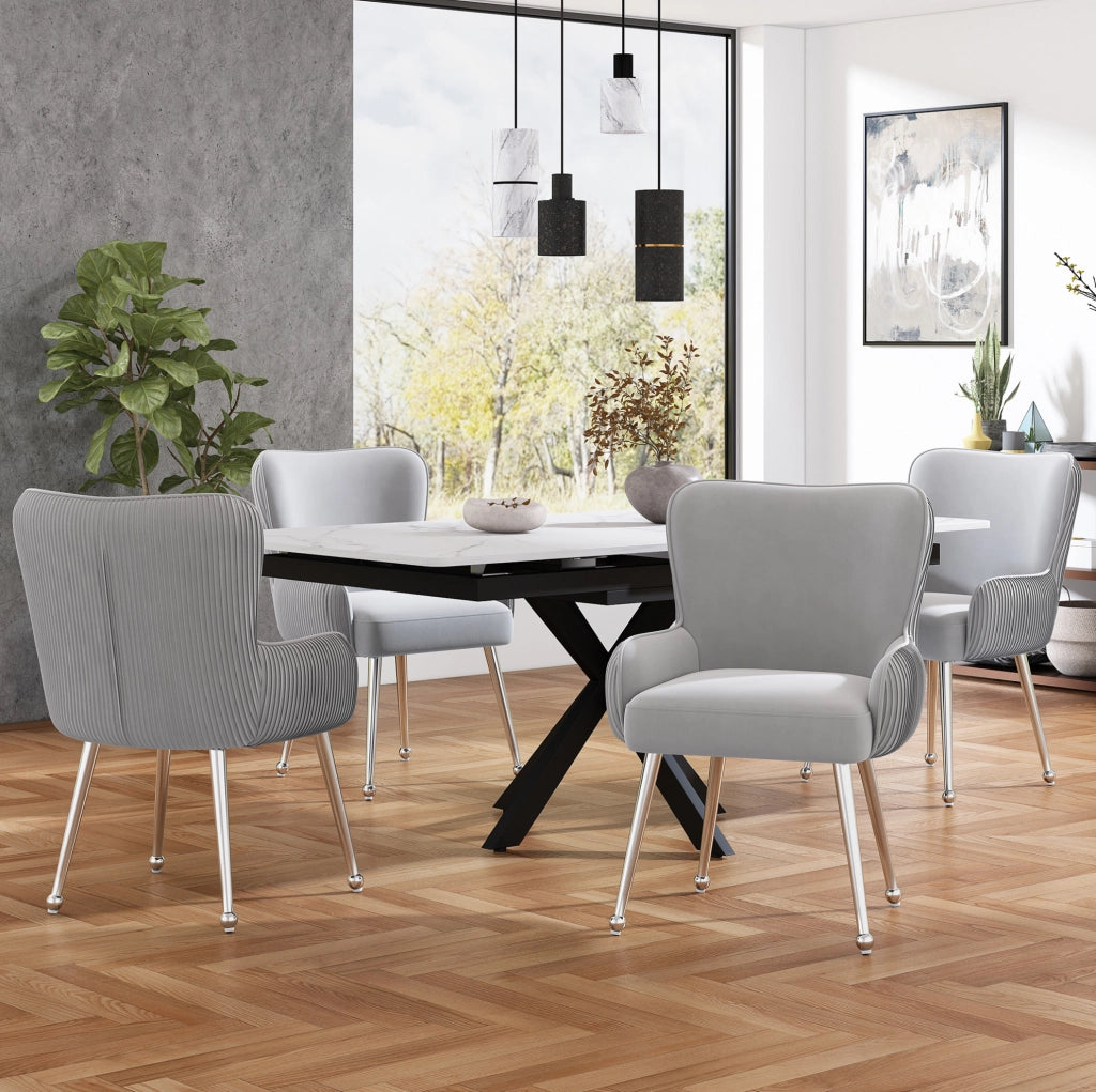 Set di 2 sedie da pranzo in velluto grigio con braccioli e gambe in metallo