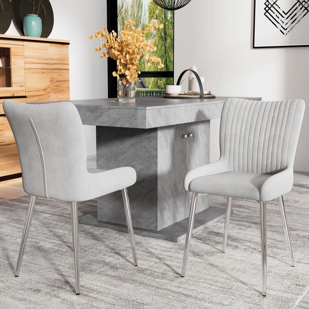 Chaise da pranzo in velluto - Xylo - 2 pezzi, supporto lombare, gambe in metallo argento